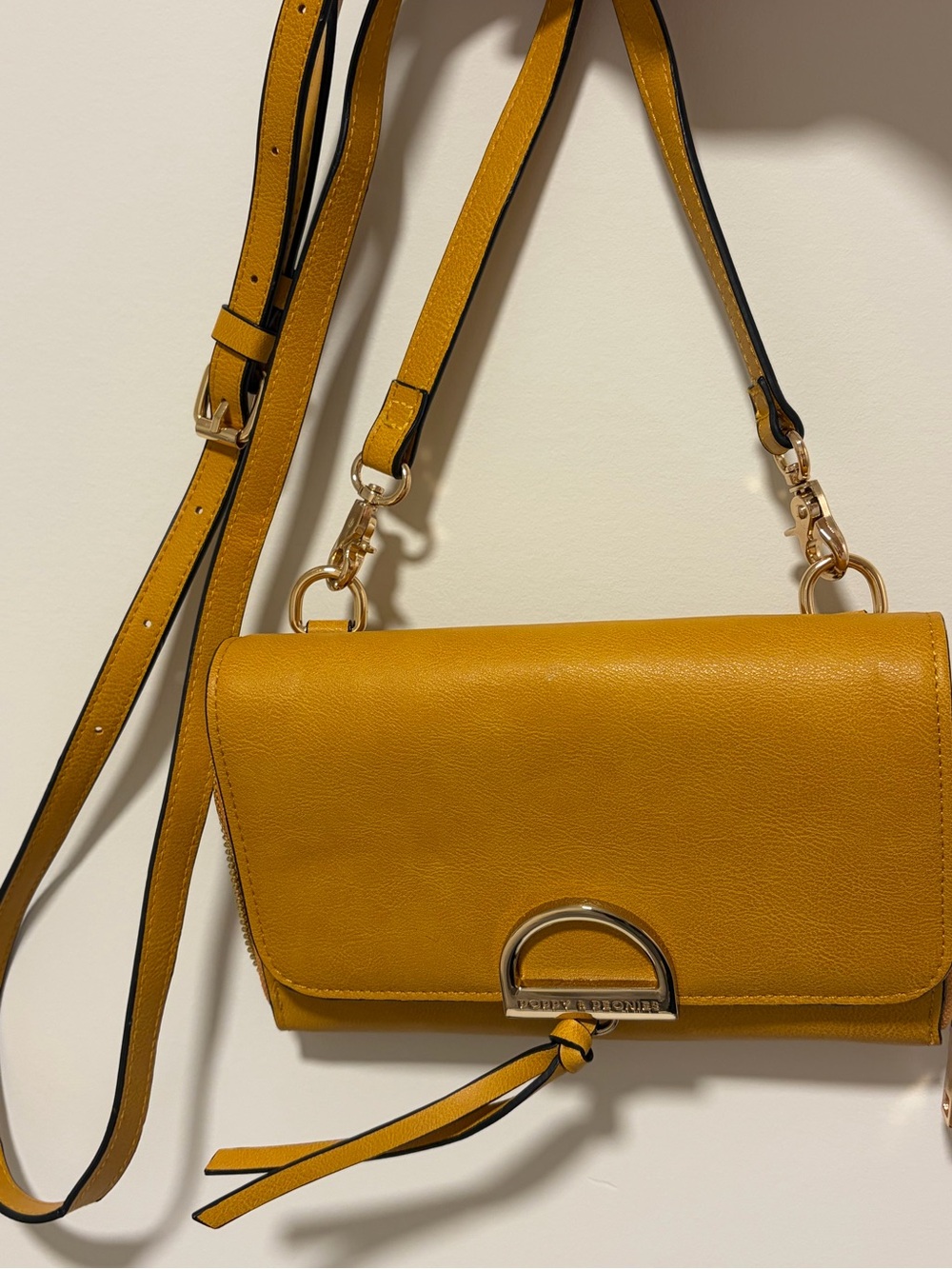 Poppy & Peonies Mustard Yellow Leather Crossbody - never used